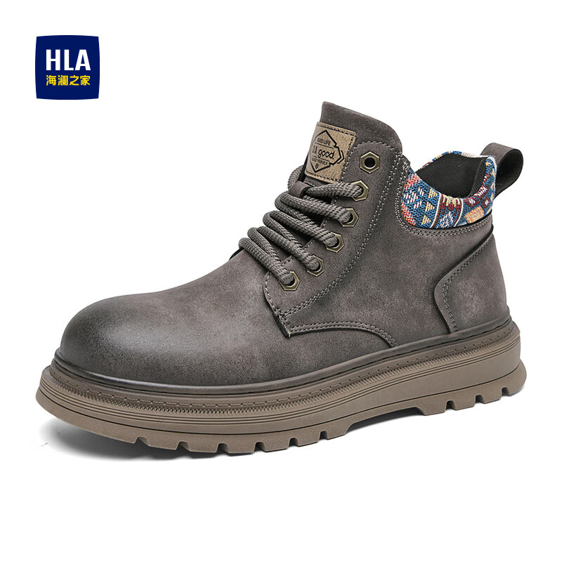 海澜之家（HLA）男鞋新款秋户外复古工装鞋高帮马丁鞋男休闲大黄靴HAAGZM4EFM106 卡其色AG 41