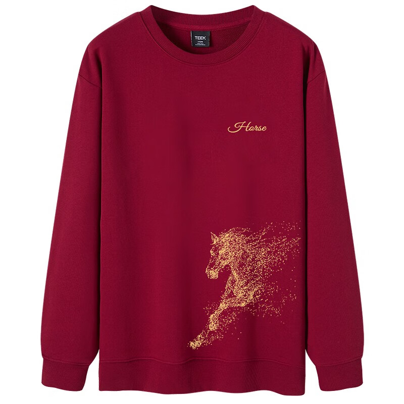 TEEK马年本命年衣服重磅纯棉男士卫衣国潮酒红色生肖印花拜年喜庆外套 【常规款】YW2933酒红色 L