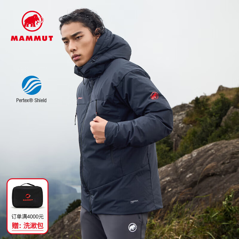 猛犸象（MAMMUT）Clion 【红标】男女款运动户外防风防泼水透汽保暖连帽鹅绒羽绒服 黑色【红标】 M