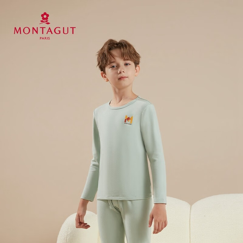 梦特娇儿童秋衣秋裤套装男女童保暖内衣秋冬大中小童内搭打底睡衣 灰绿 M (120) c