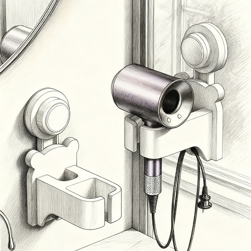 尔思家吹风机置物架免打孔吸盘卫生间电吹风挂架壁挂式支架浴室收纳神器 枪灰色