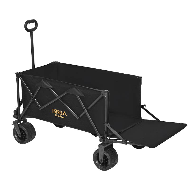 原始人露营推车户外营地拖车旅行可折叠手推野餐野营手拉车遛娃小拉车 300L 曜石黑【后开越野款】双刹快拆越野轮+快拆布套