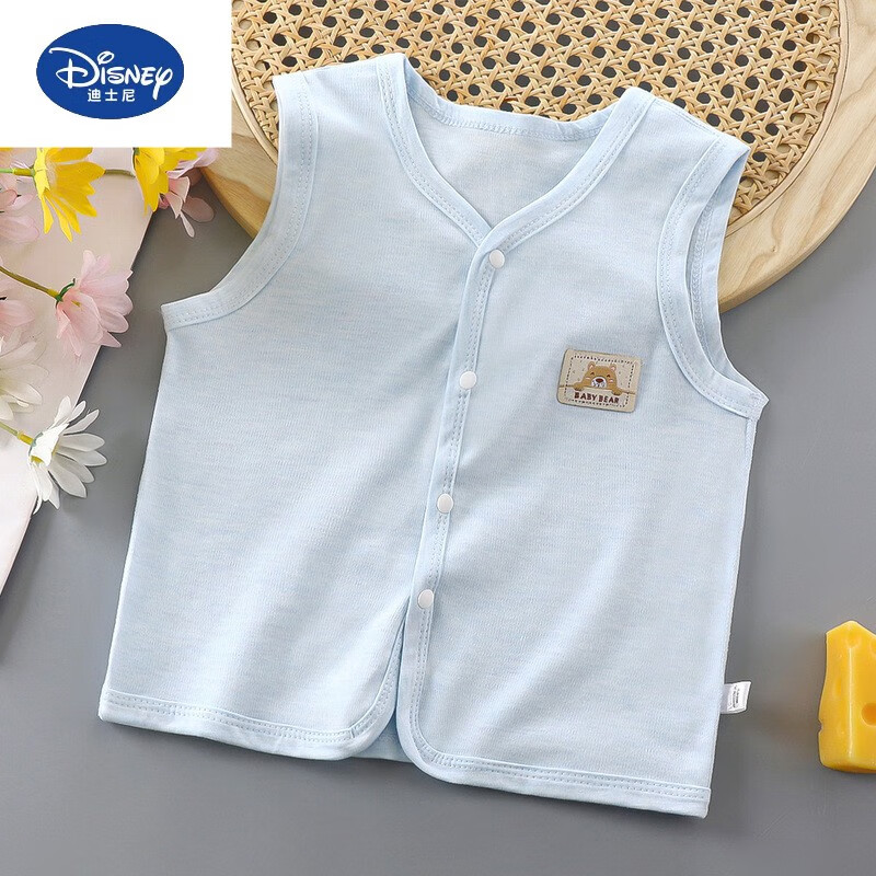 迪士尼（Disney）品牌嬰兒馬夾春秋薄款純棉外穿寶寶馬甲男童女童開衫洋氣小背心 無骨款 藍色  單層 110cm