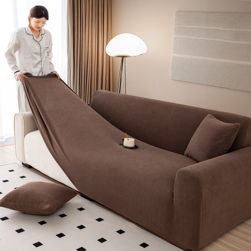 金拾美月美拉德风沙发套全包罩四季通用防猫抓弹力坐垫笠2025新款防滑盖布 直条-咖色 全包单人/适用90-140cm建议拍大一码