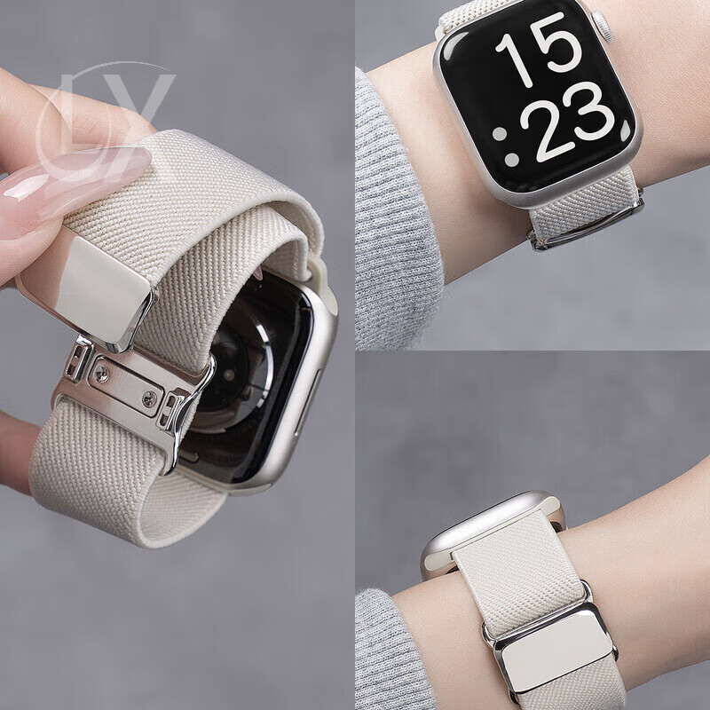 适用苹果S10表带新款iwatch9手表applewatch8金属磁吸尼龙编织S11运动男女SE3简约透气腕带ultra2 烟紫色 适用ultra1/2/3 49mm