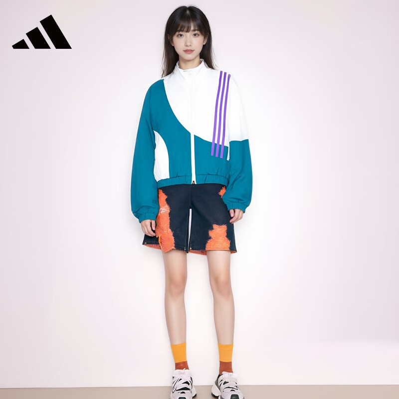 阿迪达斯女装运动休闲服梭织宽松夹克外套HF7327 白 L