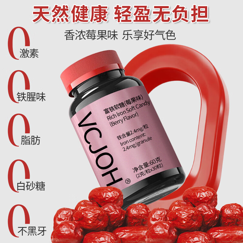 Hong Kong VCJOH Limited元气铁富铁软糖补养女性孕妇姨妈血红素铁软糖剂型 莓果味 5瓶装【约125粒】