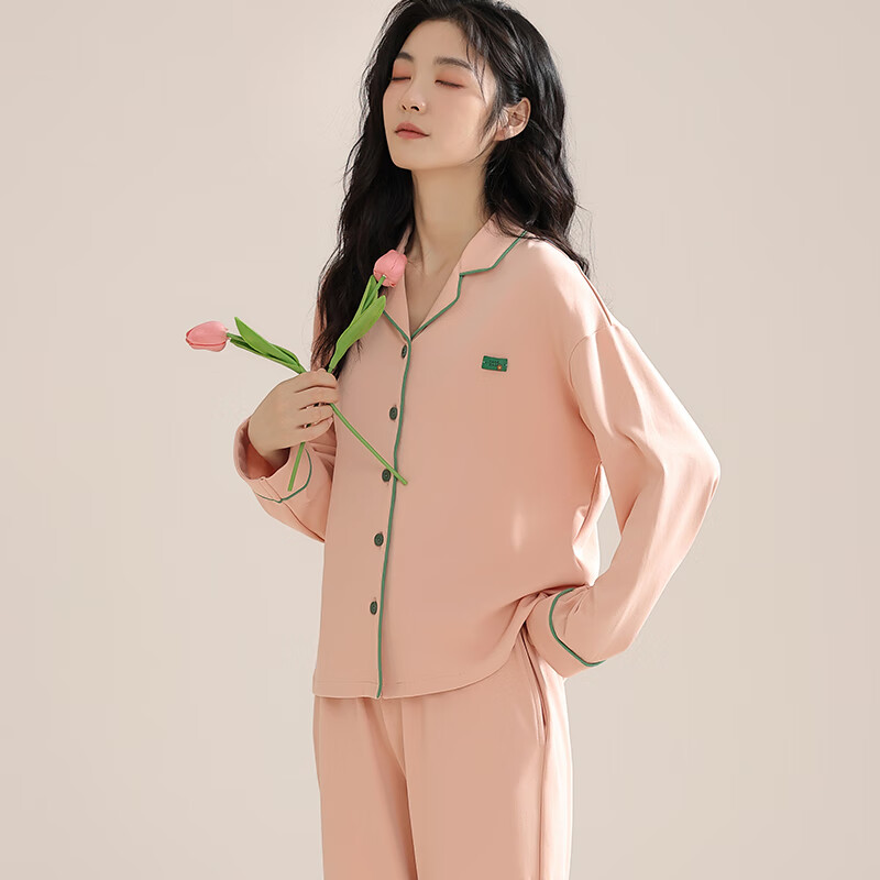 猫人纯棉睡衣女士2025年新款100%全棉秋冬季家居服可外穿大码长袖套装 桃粉色 100%纯棉 L 【适合100-120斤】