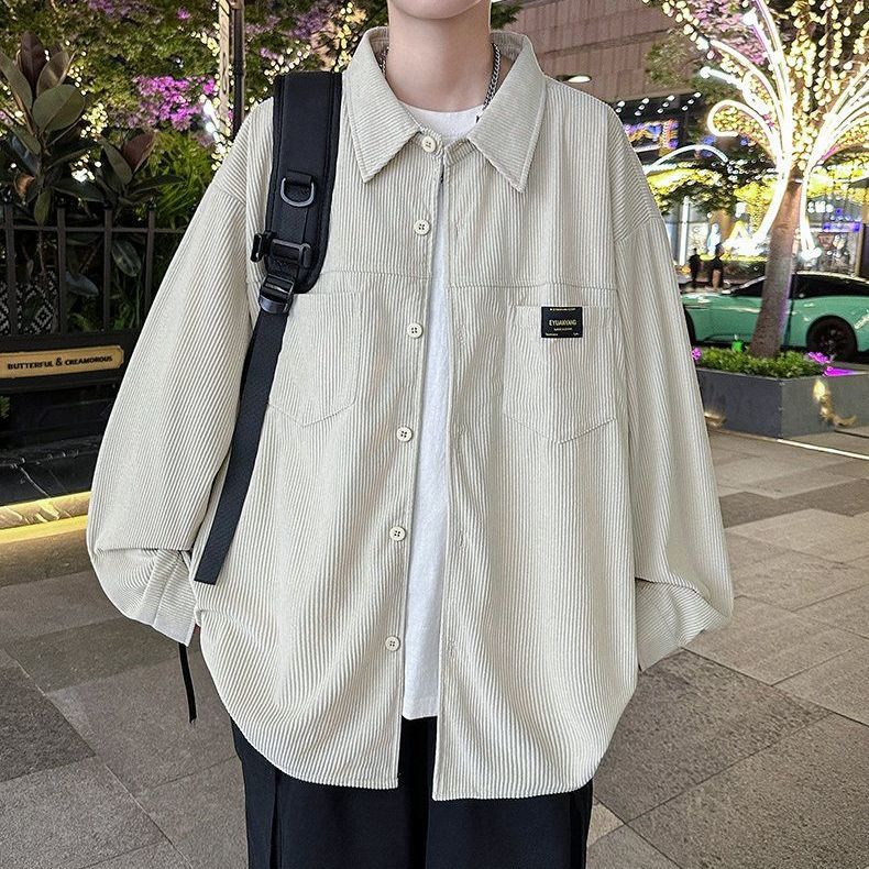 东馨鸟高级灯芯绒衬衫春秋款潮牌ins痞帅长袖潮流衬衣日系复古外套 灰色华夫格卫衣 3XL