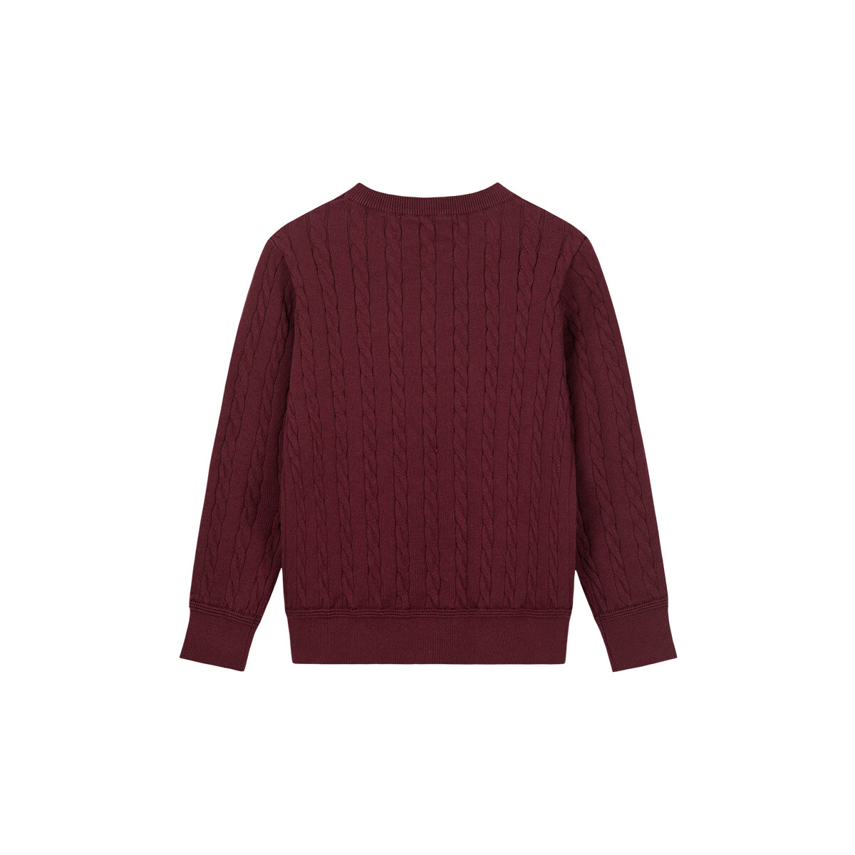 暇步士(Hush Puppies)【青少款】童装儿童男女大童秋季款简约经典肌理绞花舒适线衣 波尔多红 130 cm