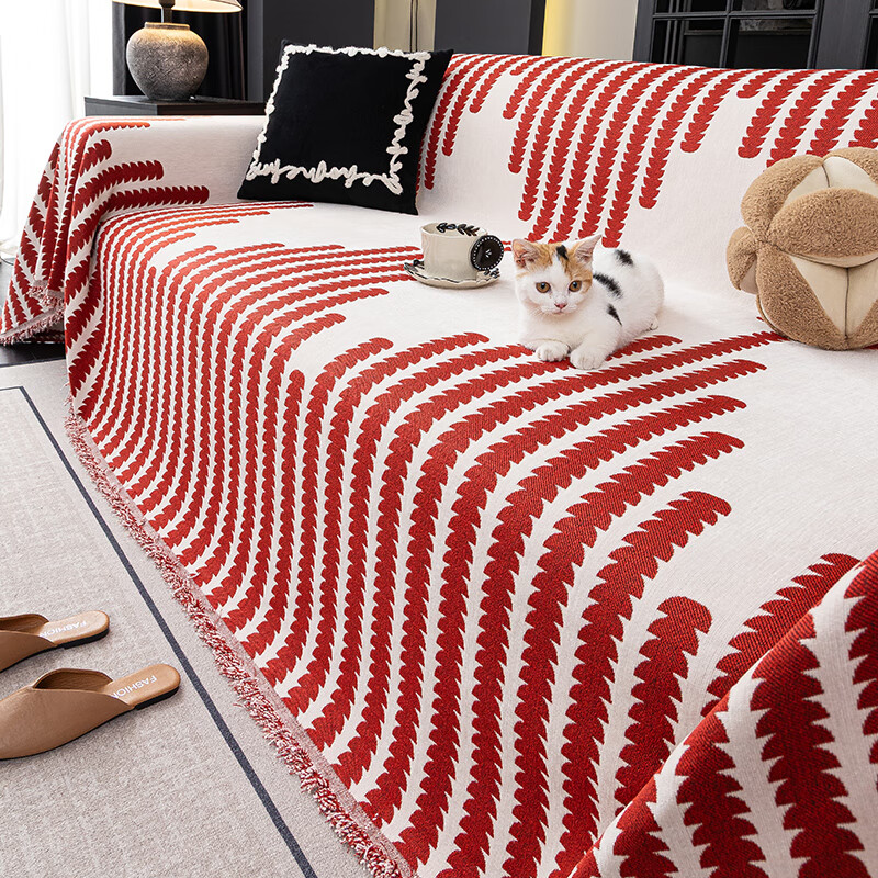 金拾美月四季通用雪尼尔喜庆沙发盖布巾结婚用红色全盖沙发套罩毯2026新款 拾光-红色 180cm*130cm (适用于单人位/脚踏)