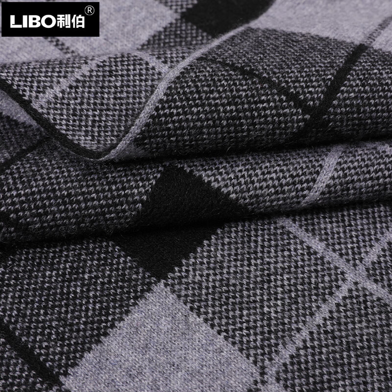 利伯100%纯山羊绒围巾男士冬季新款加厚保暖围脖送爸爸生日礼物礼盒装 黑灰色 180X30CM