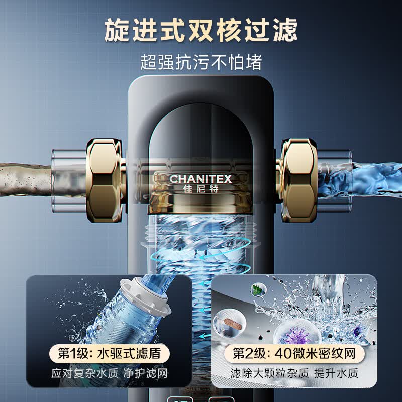 史密斯(A.O.SMITH)佳尼特新品全自动清洗前置过滤器 自来水过滤家用净水器过滤器防爆滤瓶大白瓶 CPF-TA1 真8T流量强者 旋进式双核过滤 全自动智能冲洗