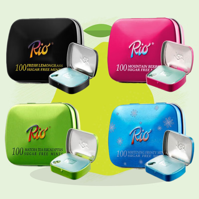 Rio無(wú)糖薄荷糖強(qiáng)勁清新口氣男士口香糖清涼壓片口臭爽口糖果零食 【男士】檸檬香草味 1盒