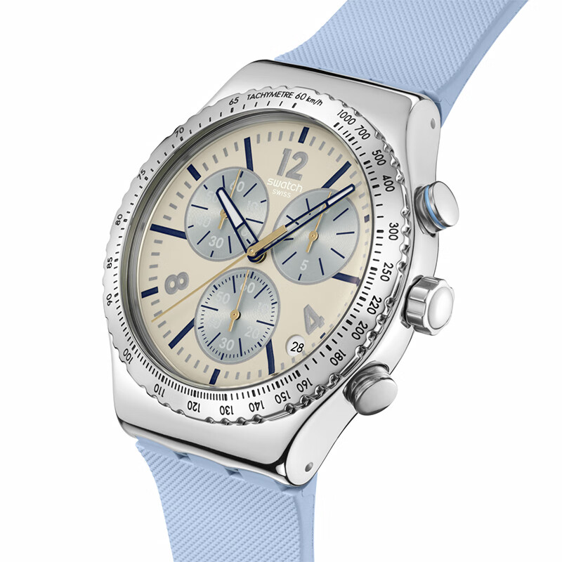 斯沃琪（Swatch）瑞士手表渐染系列多功能计时腕表读时清晰生日礼物男女石英腕表 冰蓝渐染 YVS536
