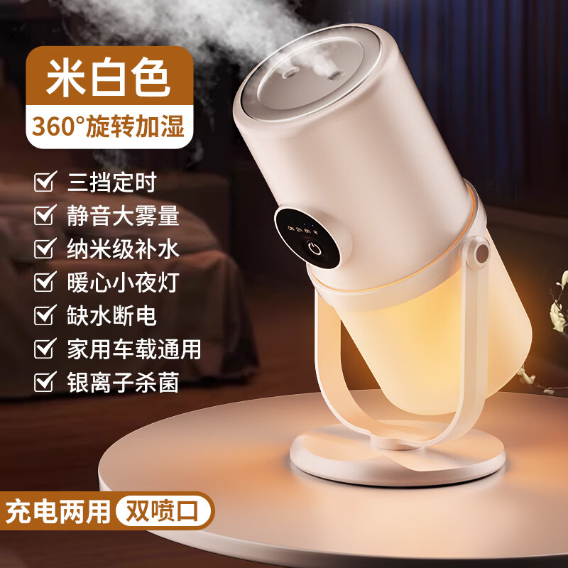 DIKTT德国空气加湿器家用卧室母婴可用居家静音小型便携式宿舍卧室办公室客厅床头加湿空气送女朋友父母 双喷加湿器白色(带支架)纳米级细雾-智能定时 160mL/h 【品质保障,以品质赢得信赖】