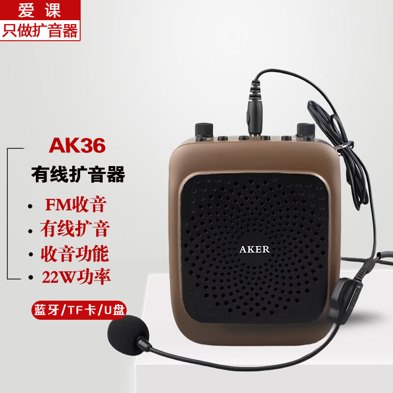 愛課（AKER）藍(lán)牙擴(kuò)音器老師教學(xué)導(dǎo)游擺地攤賣貨廣場舞音響音箱小蜜蜂機(jī)22W功率 AK36有線款(配1個有線麥)