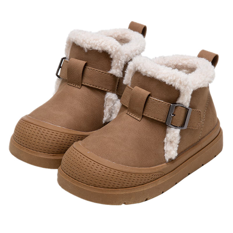 富羅迷女童雪地靴冬季加絨加厚保暖棉靴兒童軟底防滑短筒靴 黃棕 37