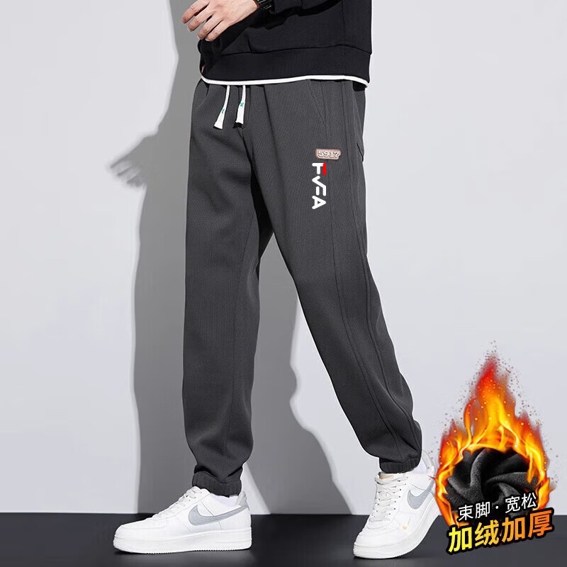Fila斐家男裤2025新款男士加绒保暖卫裤秋冬针织长裤简约休闲运动裤 斐乐同款卡其色 2XL