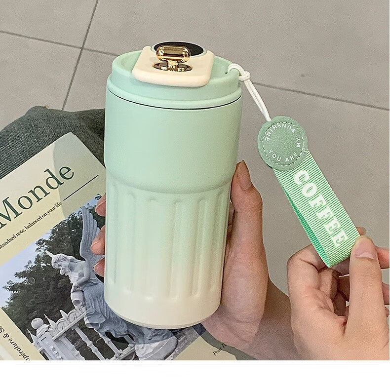 其他家新款智能温显316不锈钢保温杯男女咖啡杯高颜值便携简约水杯 渐变绿450ml【带温显】 ML