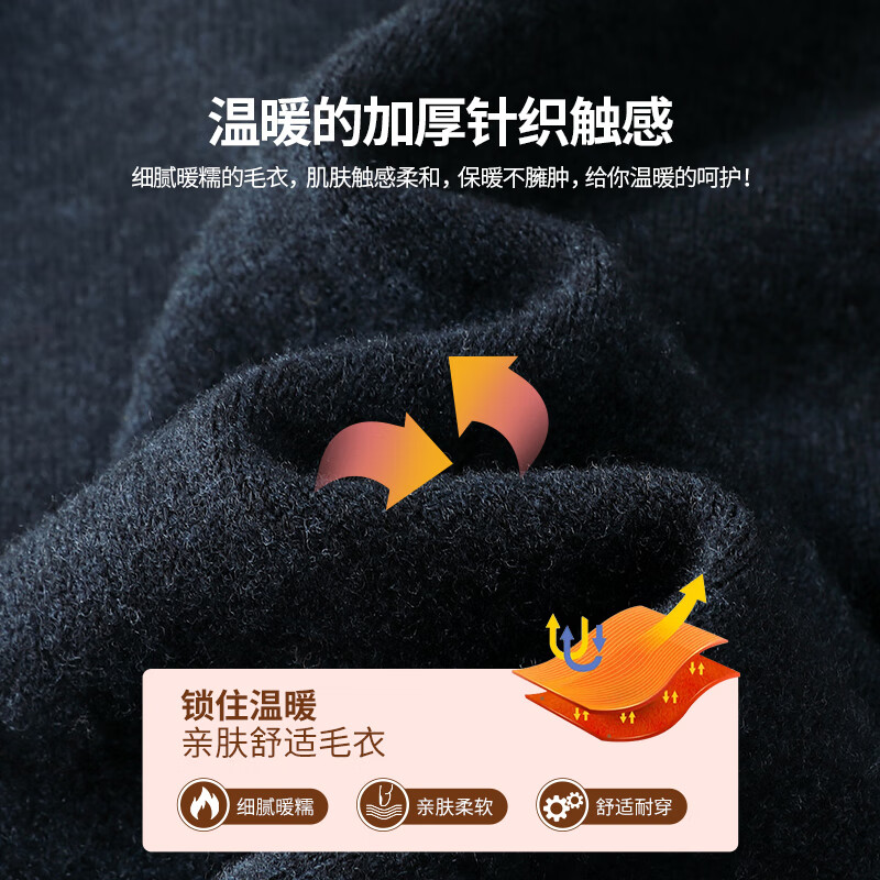 SHANSHAN杉杉纯羊毛衫男冬季新款绵羊毛加厚圆领毛衣男士休闲内搭毛衣 黑色 2XL /185