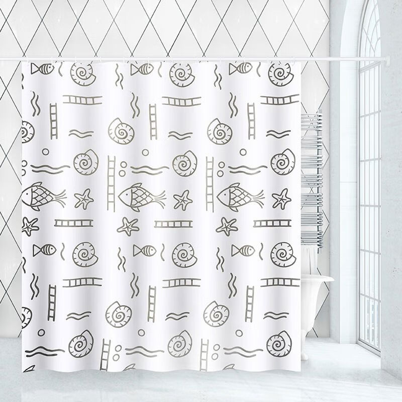 RIDDER德國進(jìn)口浴室防水浴簾套裝免打孔衛(wèi)生間浴簾隔斷簾防水 單浴簾180cm*200cm 海底世界灰純滌綸