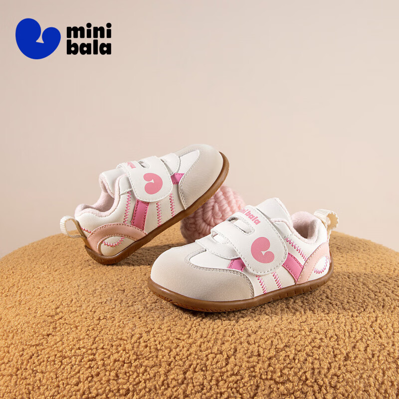 迷你巴拉（minibala）【5折】童鞋儿童学步鞋冬季新款婴幼童加绒保暖鞋男女童休闲百搭 粉色 25 码适合脚长14.3-14.8cm