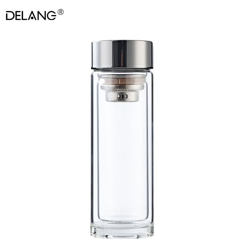 德琅（DELANG）德国品牌水杯双层玻璃杯商务办公玻璃杯 双层纯钛弱碱玻璃杯DL8803
