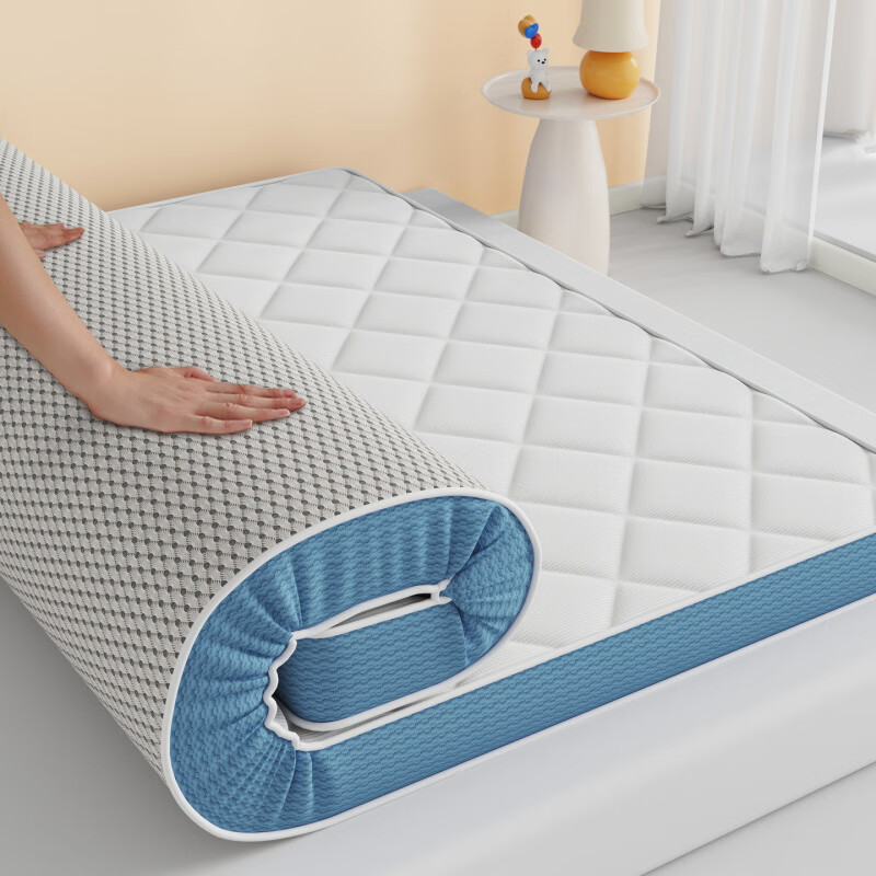 小绵羊（SHEEP）剪标款A类华夫格乳胶抗压海绵床垫软睡垫宿舍榻榻米可折叠床褥垫 白色-蓝边 0.8*1.9m厚度5cm