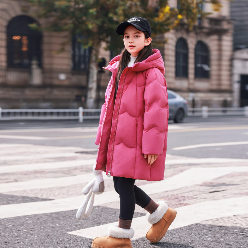 ABC KAIA中长款儿童羽绒服女童白鸭绒韩版女孩冬装加厚外套冬季洋气童装潮 枚红色 130