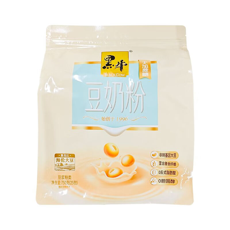 黑牛無(wú)加蔗糖豆奶750g學(xué)生豆?jié){粉袋裝沖泡即食早餐沖飲 無(wú)蔗糖豆奶粉750gX1包