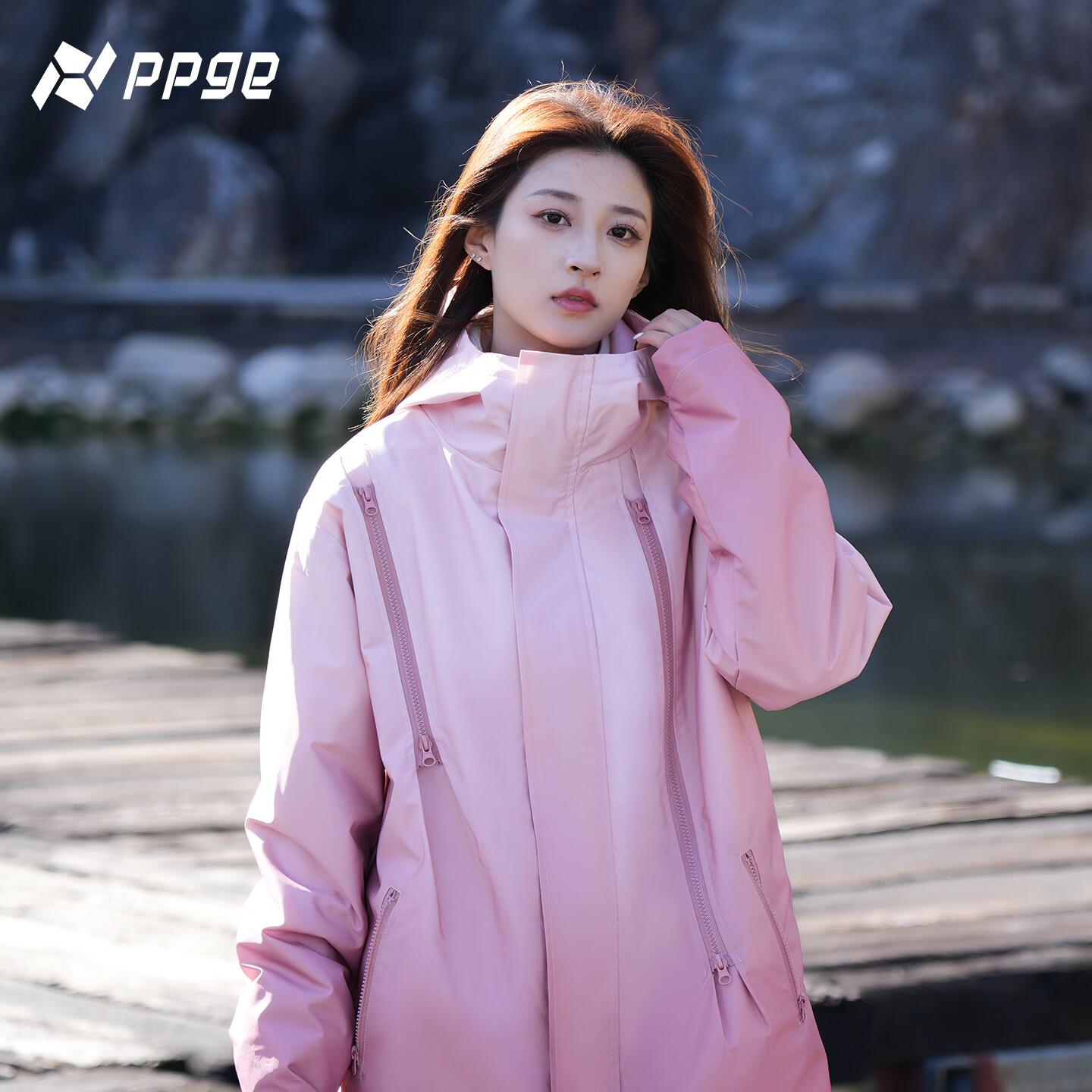 PPGE高级渐变冲锋夹克防风防泼水户外外套登山衣服男女同款运动夹克 高级渐变-珊瑚粉 S (165/84A)