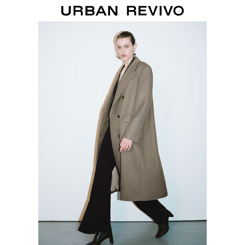 UR春季新款女装高智感通勤气质双排扣大衣外套UWG150003 卡其 S