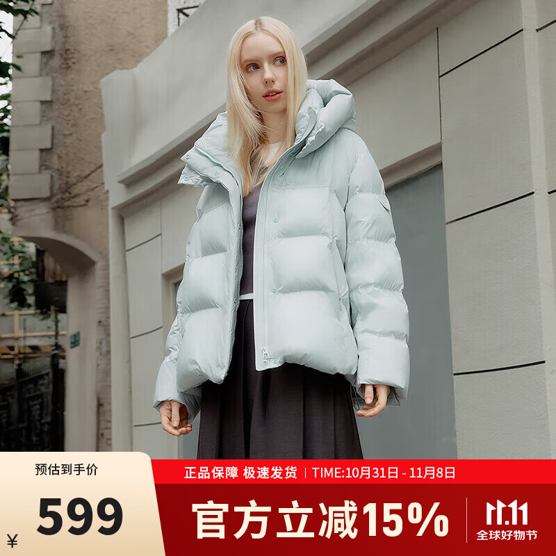 坦博尔韩版新款泡芙羽绒服女短款可脱卸帽冬季宽松厚外套户外TBF530368D 冰霜蓝 XS 155/80A