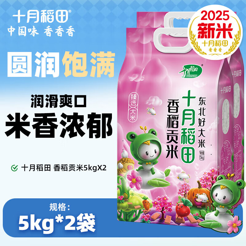 十月稻田【2025年新米】香稻贡米5kg 寿司香米 东北大米10斤 2袋
