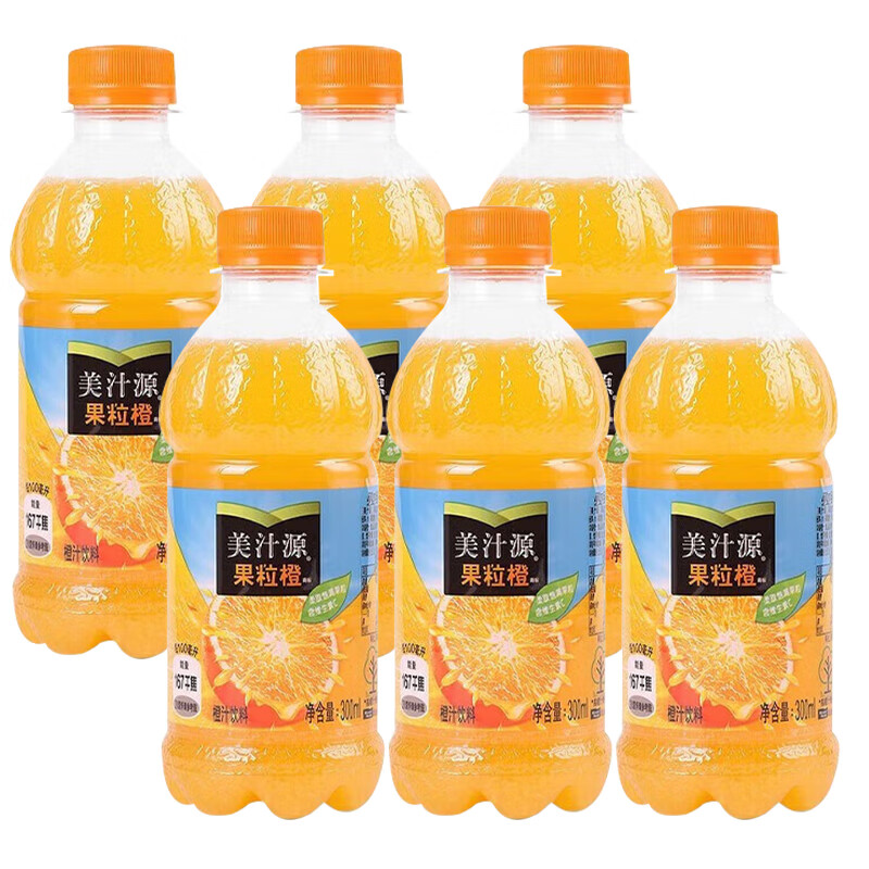 可口可乐美汁源果粒橙果味果汁橙汁迷你饮料夏季饮品 美汁源果粒橙 300mL*6瓶