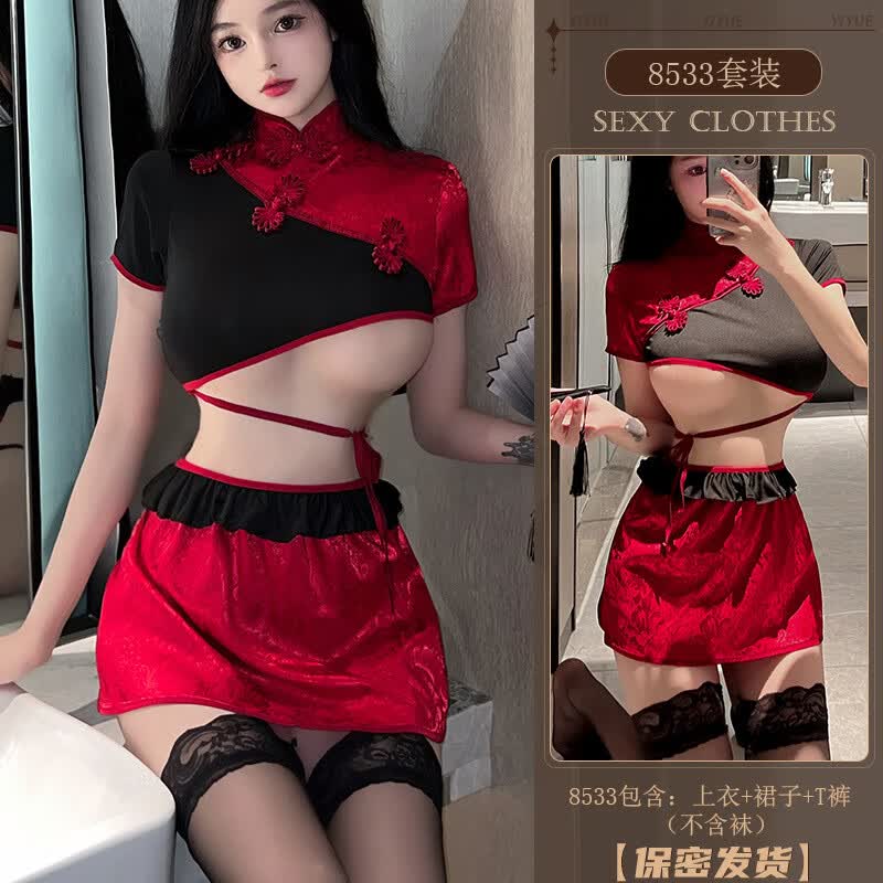 雨恋馨情趣内衣性感旗袍火辣角色扮演cosplay小胸制服激情睡衣 黑红色 均码