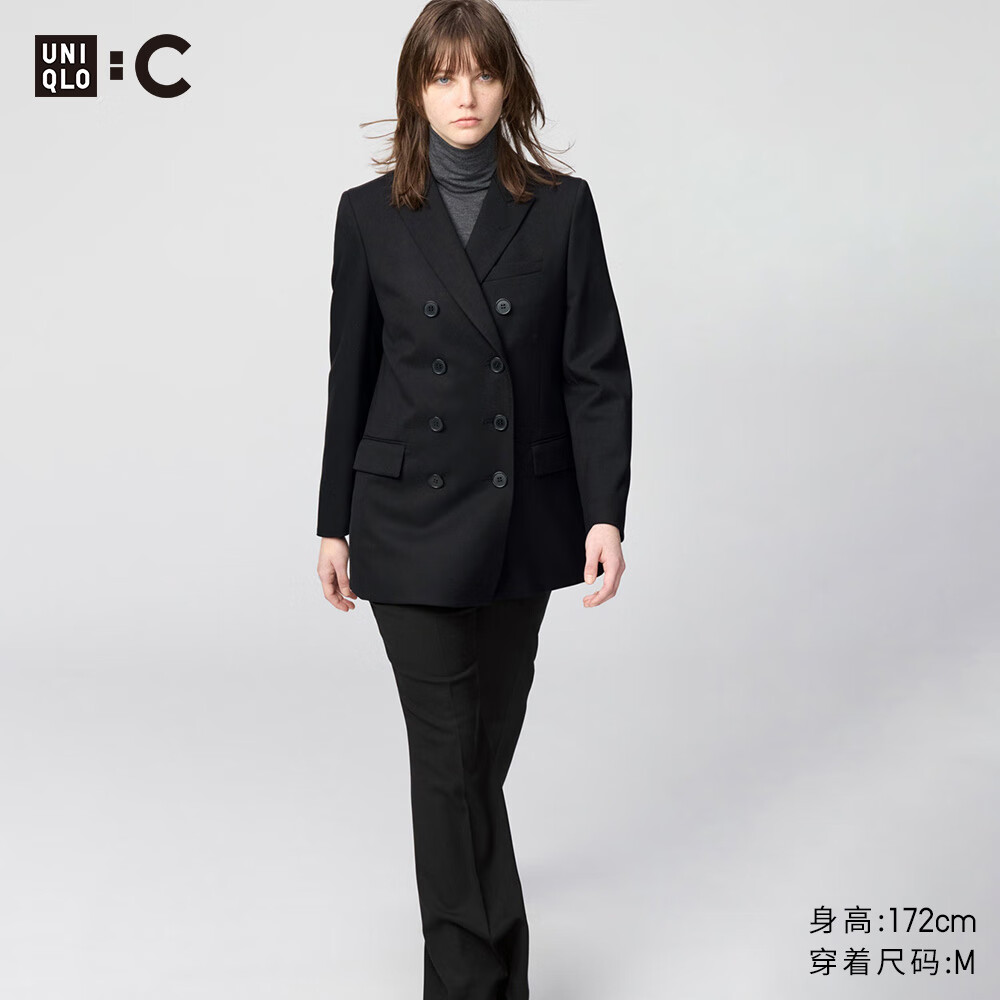 优衣库合作款/女装双排扣休闲西装/外套479669 09 黑色 L /160/88A