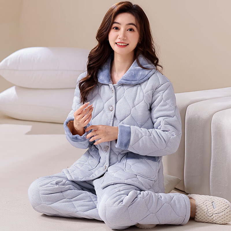 chunnian睡衣女士冬季夹棉加厚加棉秋冬款冬天保暖家居服中年妈妈套装 LMSJ134 L