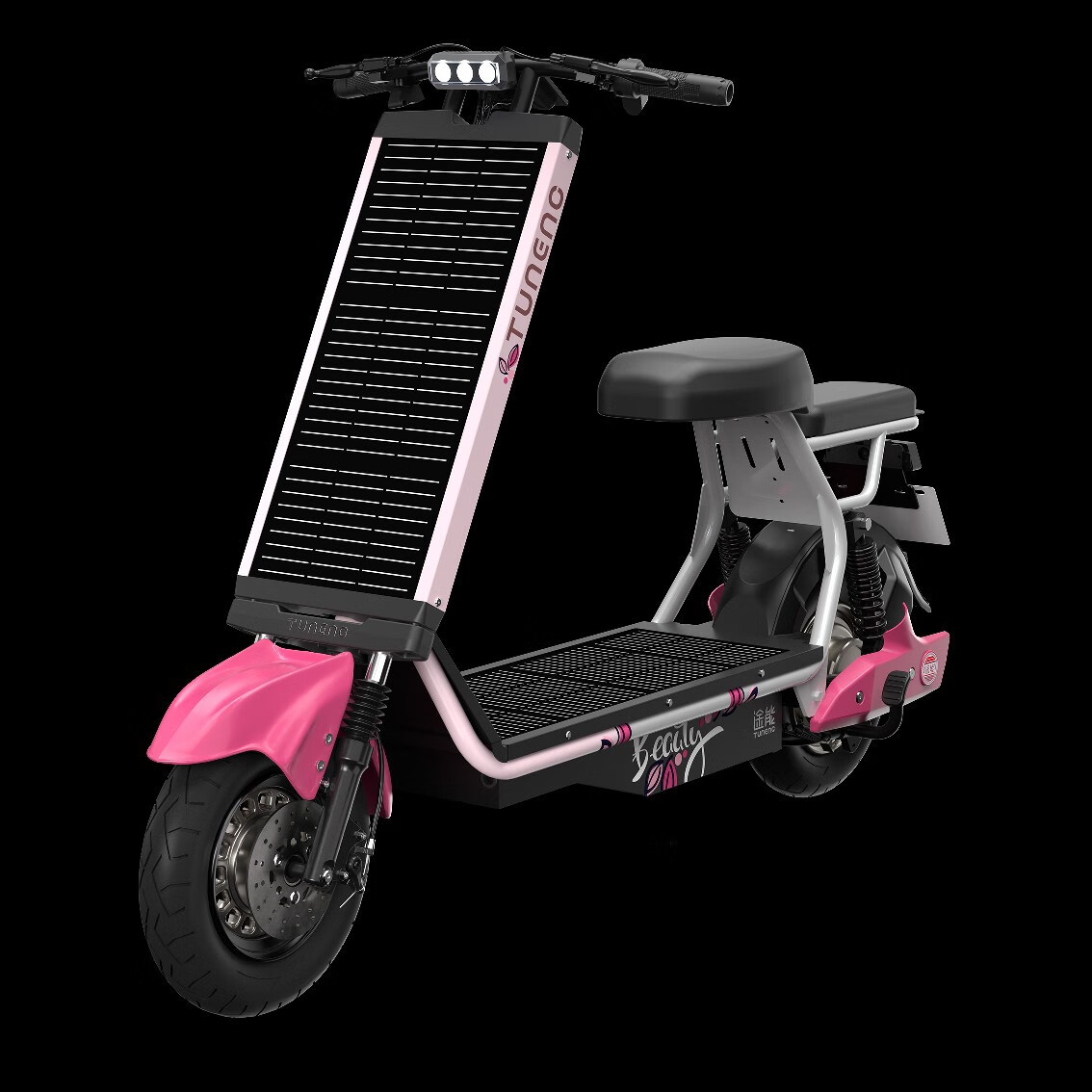 新款囯标太阳能电动车大电瓶滑板车节能长续航自动充电 粉色（太阳能新国标车，全国可上牌）