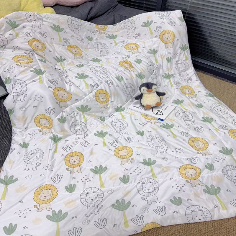 儿童夏凉被夏季薄款宝宝空调被婴孩亲肤冰丝凉感被幼儿园午睡被子 黄白 115x150cm（1.2斤左右）0-9岁