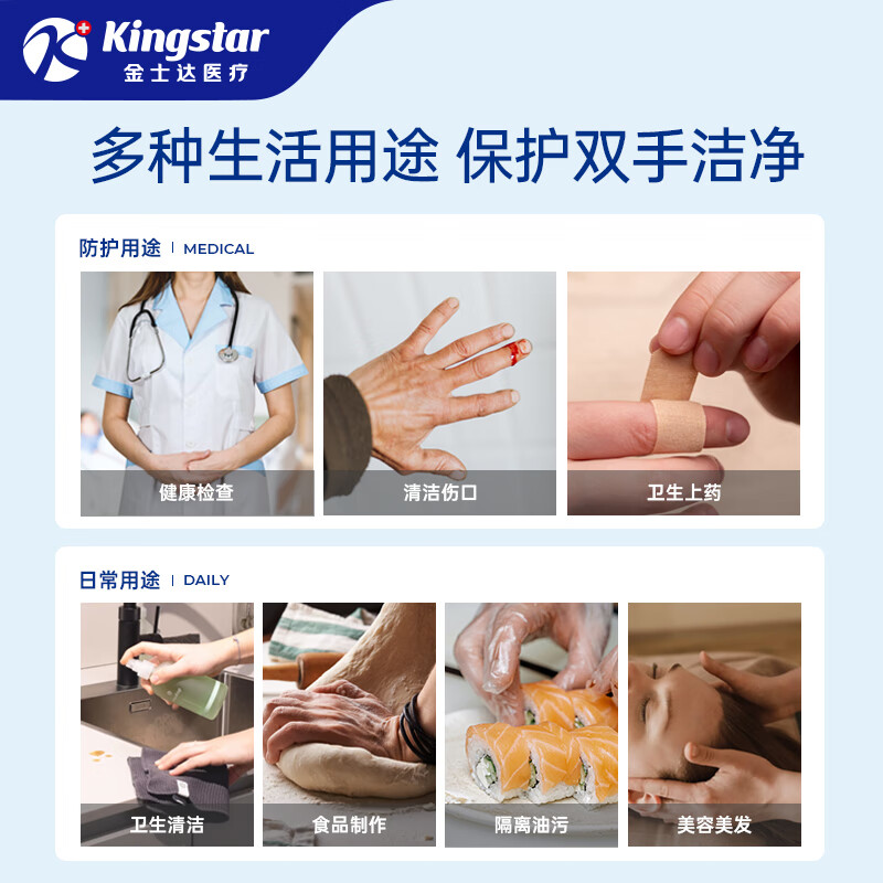 金士达医用一次性检查手套家用餐饮PVC手套食品接触级薄膜手套美容美发 【食品接触级】医用薄膜手套1袋共100只