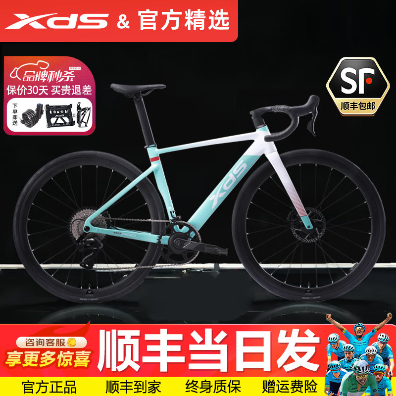 喜德盛（xds）新款AD350公路自行车12速碳纤前叉座管功率计 流光青 510mm|推荐身高（170-180cm）