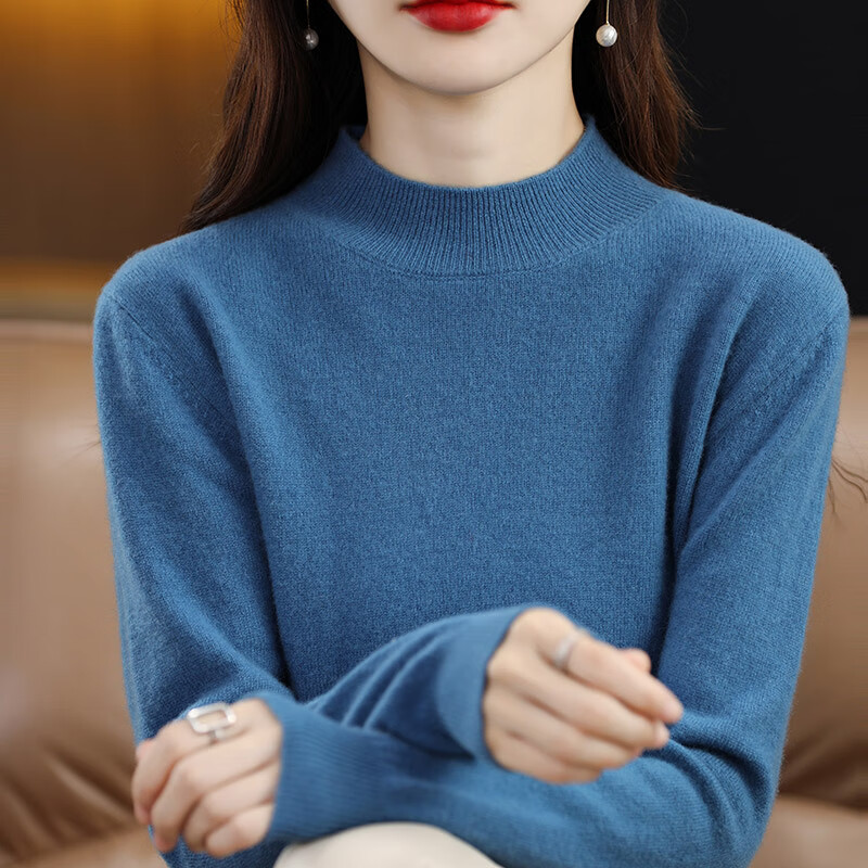 楠飞华裳秋冬新款超好看半高领针织衫女简约显瘦内搭高级感上衣打底衫  半高-夹花紫 2XL 【140-160斤】