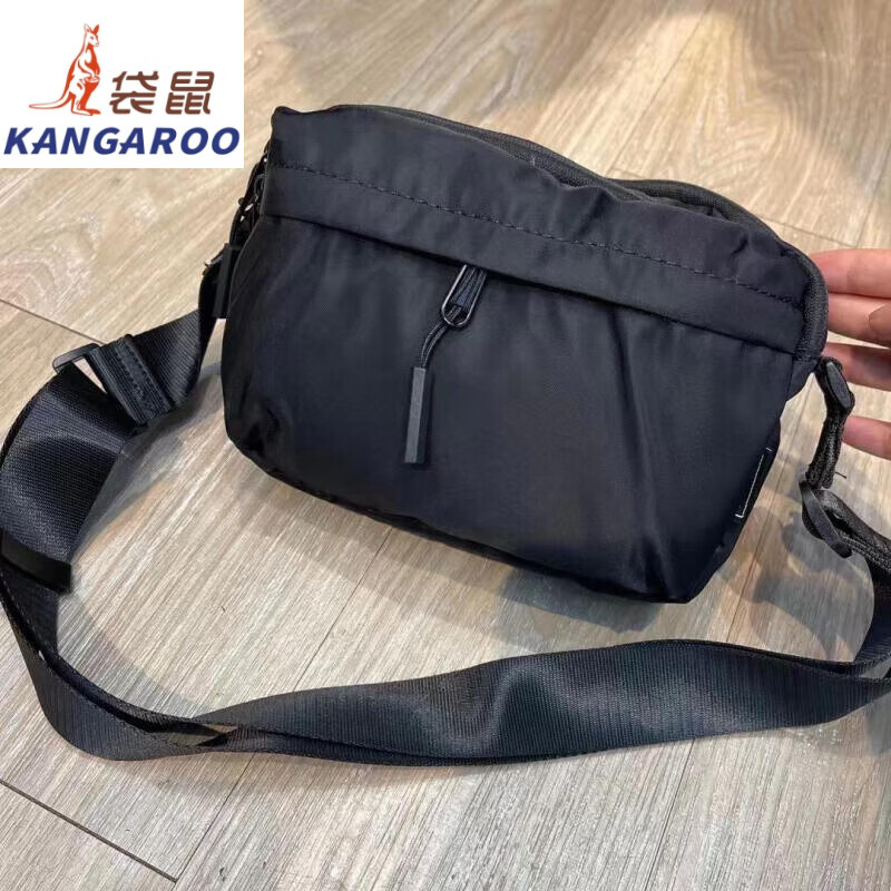 袋鼠（KANGAROO）日系防水超轻尼龙布斜挎小包轻便休闲多口袋男女手机挎包小方包潮 黑色