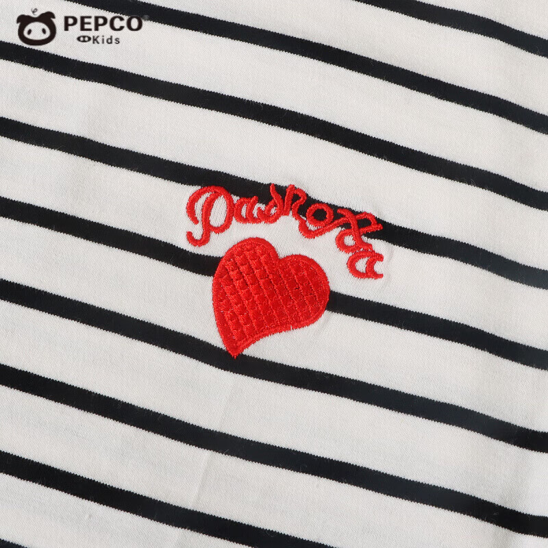小猪班纳（PEPCO）女童卫衣秋季新款时尚韩版爱心绣花条纹打底衫中大童上衣儿童T恤 KS8黑白条爱心卫衣 170 (建议身高155-165cm)