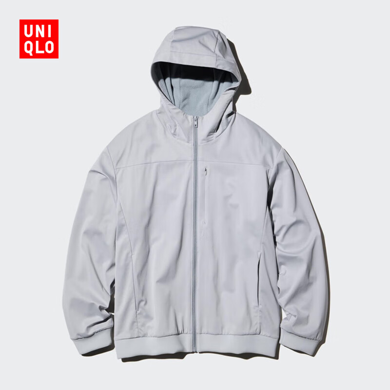 优衣库男装防风摇粒绒拉链连帽开衫/长袖外套25秋冬新款481182 02 浅灰色 S /165/84A
