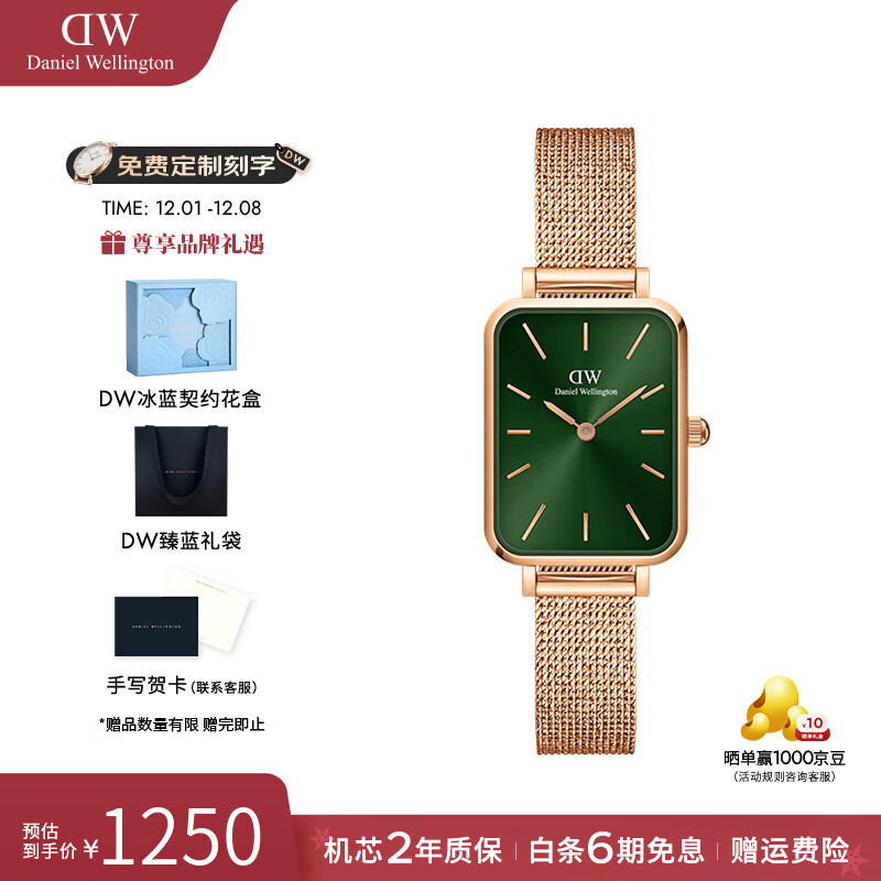 丹尼尔惠灵顿（DanielWellington）dw手表女 复古小方表石英女士手表欧美腕表 七夕礼物送女友 方块小绿表-