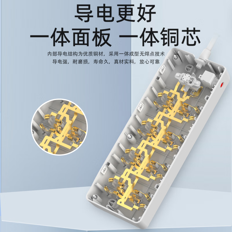 泰力插排防过载插座家用多孔接线板分控独立开关拖线板新国标接线板延长米线 【防过载】8位5孔【1.8米 】总控