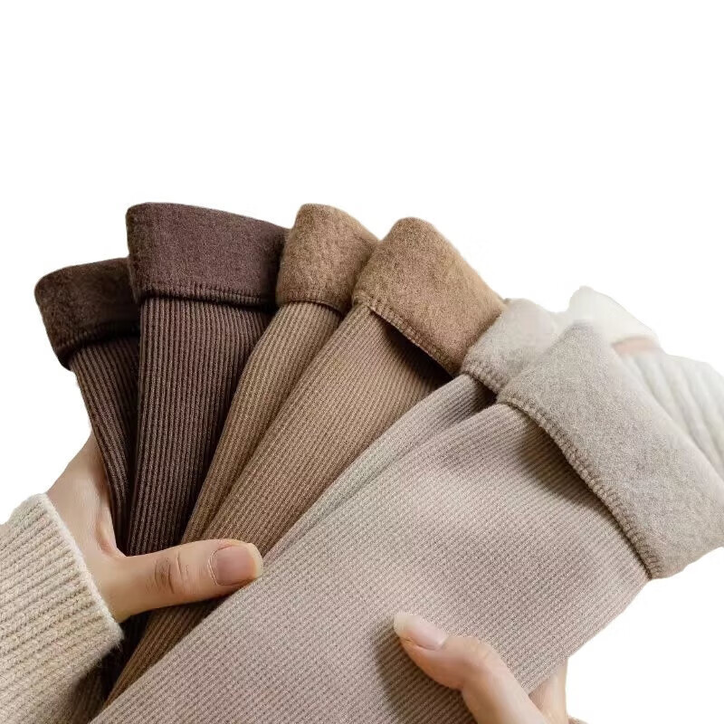 大地色冬季加绒加厚雪地防冻保暖袜子男女长筒地板袜抗寒加绒JTT 杏色 均码10双